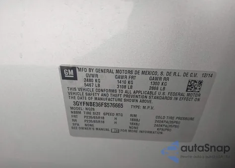 2015 Cadillac Srx Luxury Collection z USA, uszkodzony, nr VIN 3GYFNBE36FS576665